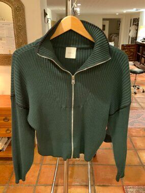 Varley Forest Green Ribbed Half Zip Sweater Small Cropped Knit Pullover